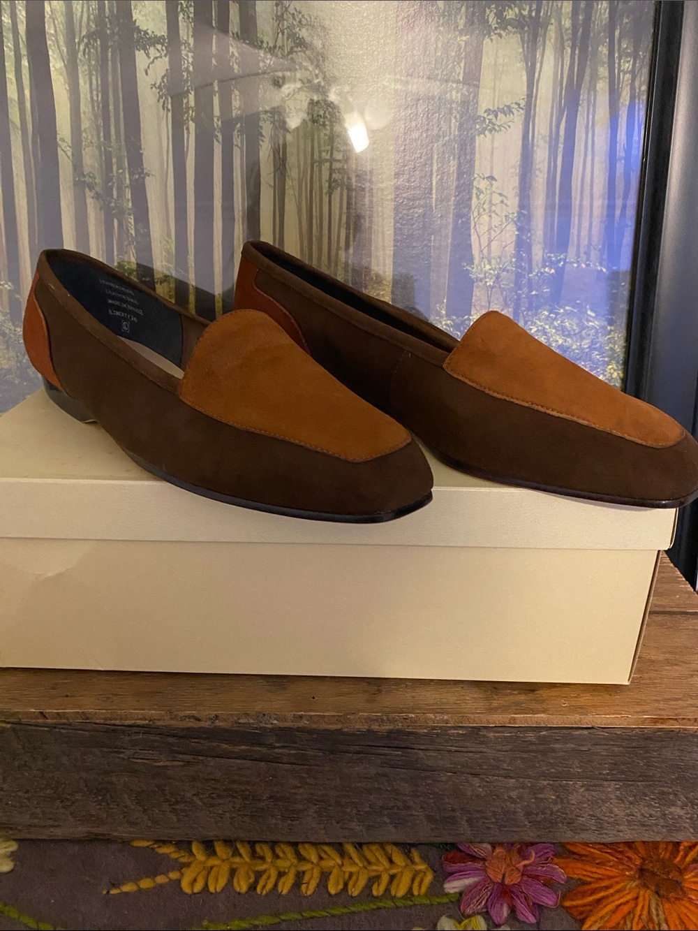 Enzo Angiolini Two-Tone Brown Suede Loafers, minimal wear.  Has been in storage
